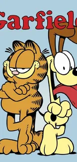 Garfield and Odie mobile wallpaper in light blue background.