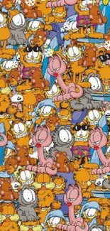 Garfield comic cartoon collage wallpaper in vibrant colors.