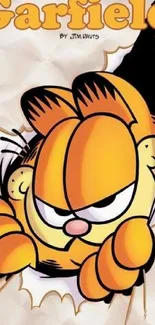 Garfield cartoon breaking through paper design.