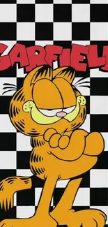 Garfield wallpaper with a checkerboard background.