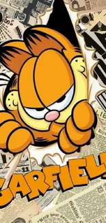 Playful Garfield comic wallpaper with vintage newspaper art.