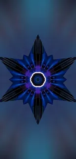 Blue star kaleidoscope design on dark background