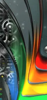 Abstract gears and colorful gradient mobile wallpaper.