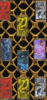 Luxurious gem-encrusted mobile wallpaper with gold and vibrant crystals.