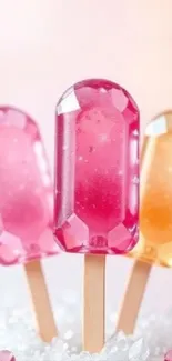 Gem-like popsicles with pastel background.