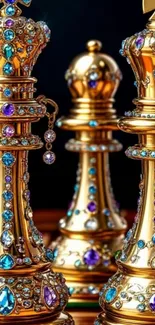 Luxurious chess pieces adorned with gems