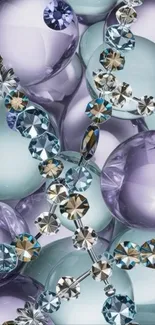 Mobile wallpaper with shiny gems on glass background.