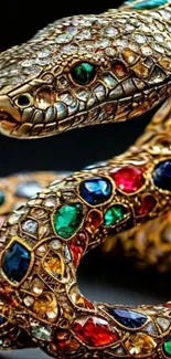 Gemstone encrusted snake with vibrant colors and intricate details.