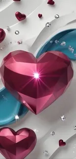 3D pink gemstone heart wallpaper with sparkle accents.