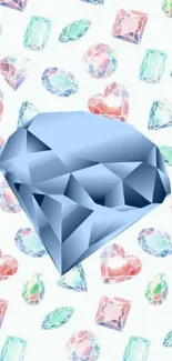 Blue diamond with colorful gemstones wallpaper.