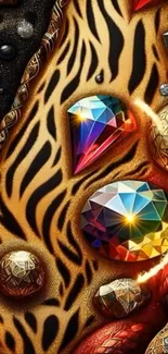 Vibrant gemstones and tiger pattern design for mobile wallpaper.