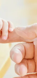 A baby's hand gently holding an adult's finger, symbolizing love and connection.