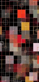 Abstract geometric wallpaper with vibrant colors and patterns.