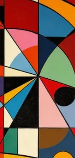 Colorful geometric abstract art wallpaper with vibrant patterns.