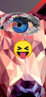 Geometric abstract art wallpaper with an eye and emoji.