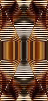 Intricate geometric bronze abstract wallpaper design.