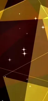 Abstract mobile wallpaper with golden triangles and glowing stars on dark red background.