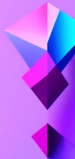 Colorful geometric abstract wallpaper in purple, pink, and blue.