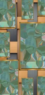 Geometric abstract wallpaper with teal and gold accents.