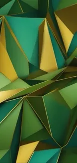 Geometric abstract wallpaper with green and gold shapes.