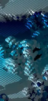Geometric abstract design with blue 3D cubes