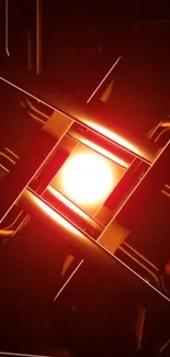 Abstract geometric wallpaper with radiant orange glow.