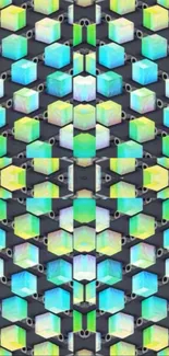 Colorful geometric 3D honeycomb wallpaper pattern