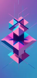 Vibrant geometric abstract wallpaper with pink and blue hues for mobile screens.