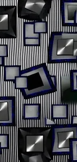 Geometric pattern with black and blue squares.