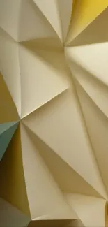 Geometric abstract wallpaper with cream and yellow folds.