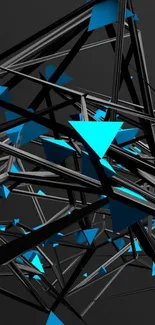 3D geometric abstract wallpaper with cyan accents.