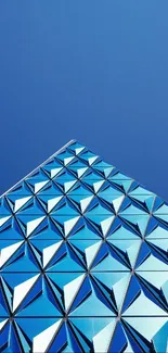 Abstract blue geometric architectural pattern wallpaper.