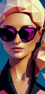 Geometric styled woman with sunglasses in fashionable art wallpaper.