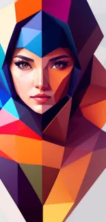 Geometric abstract portrait with vibrant colors and a modern design.