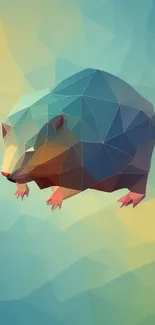 Geometric bear illustration in vibrant colors.