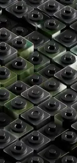 3D geometric pattern with black and green cubes.
