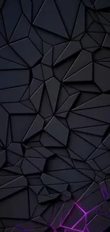 Geometric abstract wallpaper with black polygons and purple accents.