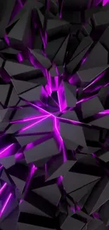 3D black geometric wallpaper with vibrant purple lines.