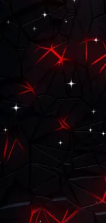 Black and red geometric abstract wallpaper with star accents.