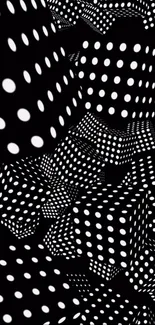 Abstract black and white polka dot cubes design wallpaper