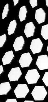 Black and white hexagonal wallpaper design with geometric shapes.