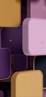 3D geometric mobile wallpaper with purple and gold blocks.