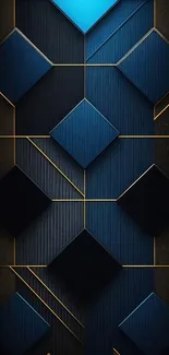 Geometric blue and gold patterned wallpaper