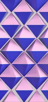 Blue and pink geometric triangle wallpaper design.