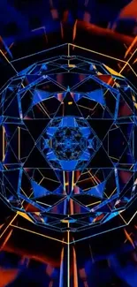 Intricate geometric blue and orange mobile wallpaper design.