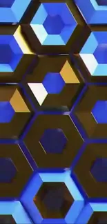 Modern geometric blue hexagon wallpaper pattern.