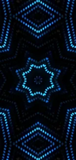 Geometric blue star pattern with a dark background.