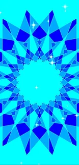 Geometric blue starburst design wallpaper with cyan background.