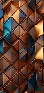 Geometric bronze abstract design with 3D effect.