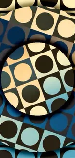 Abstract wallpaper with geometric circle design in blue and beige tones.